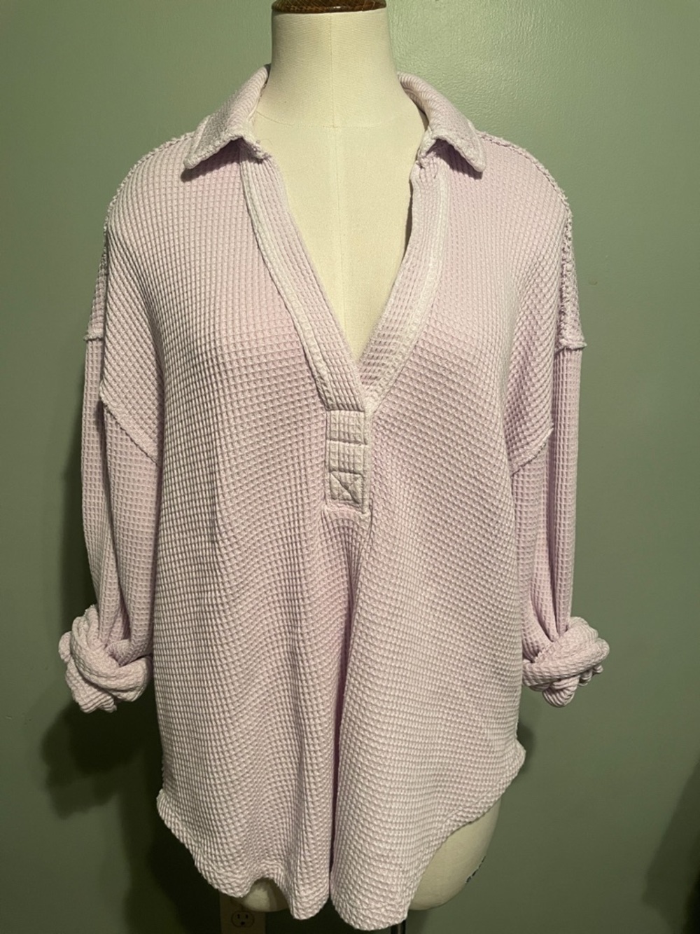 aerie Light Lavender Waffle-Knit Collared Pullover